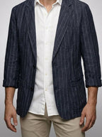 Men's Smart Pinstripe Linen Notch Lapel Blazer