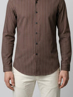 Men's Smart Pinstripe Slim Fit Long Sleeve Shirt with Point Collar