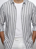 Men's Smart Striped Cotton Long Sleeve Shirt with Spread Collar