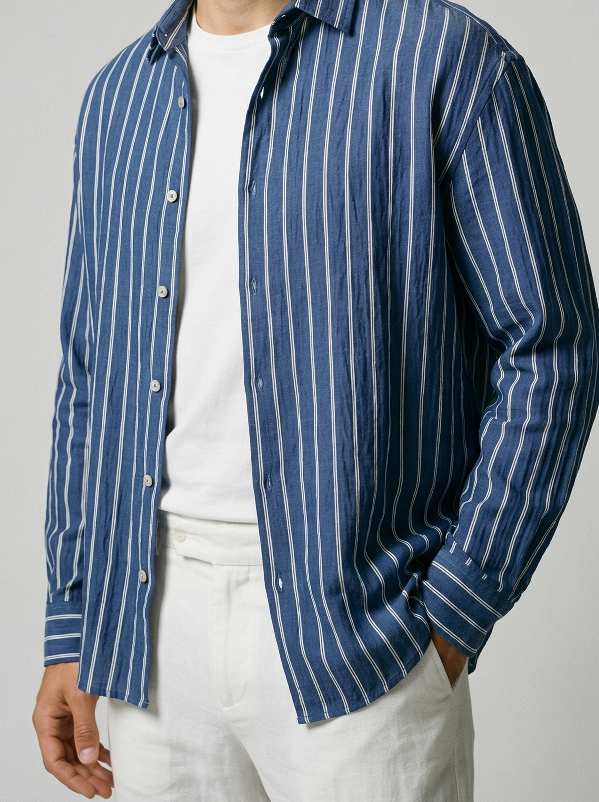 Men's Smart Striped Long Sleeve Oversized Shirt with Spread Collar