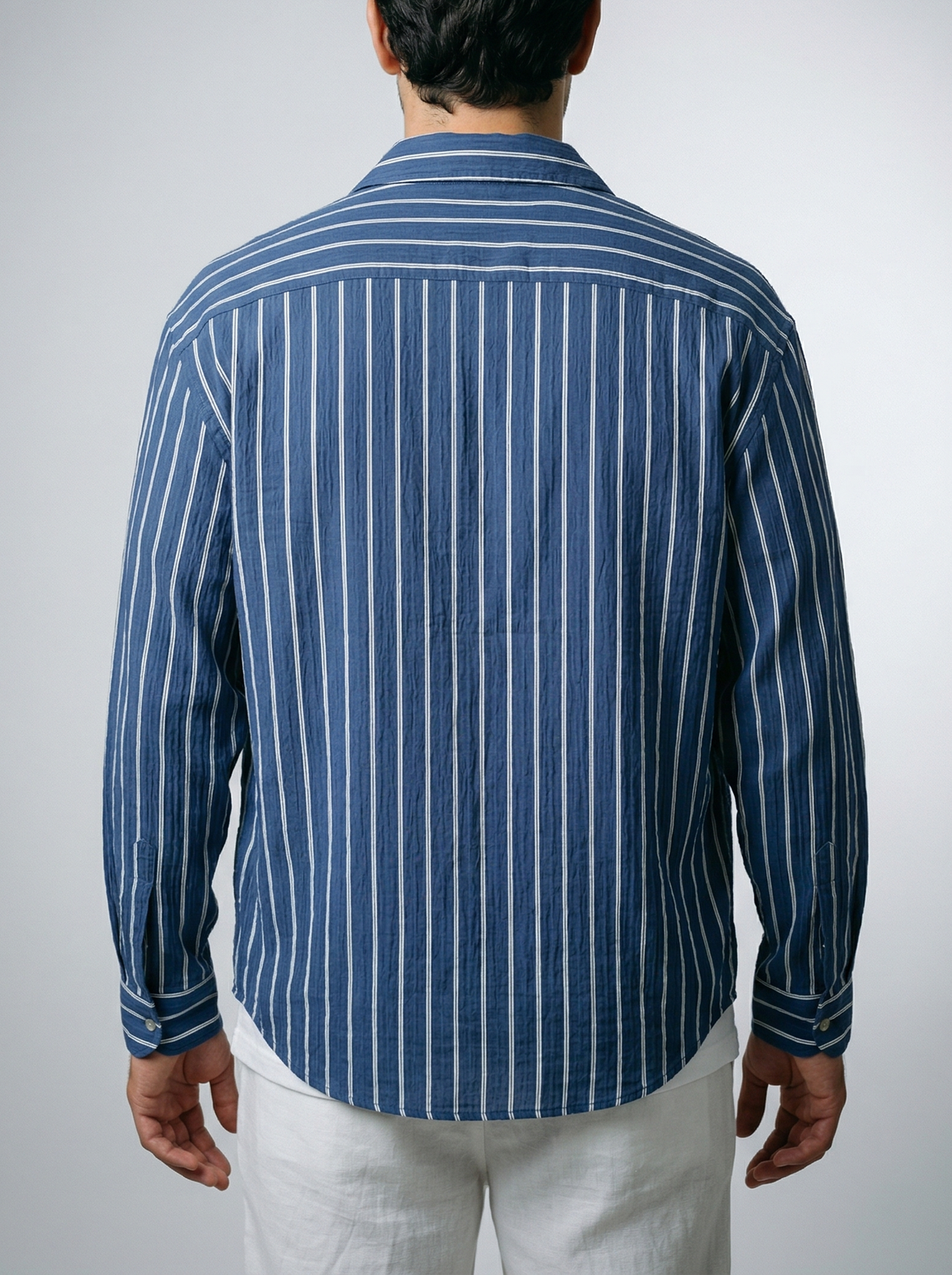 Men's Smart Striped Long Sleeve Oversized Shirt with Spread Collar