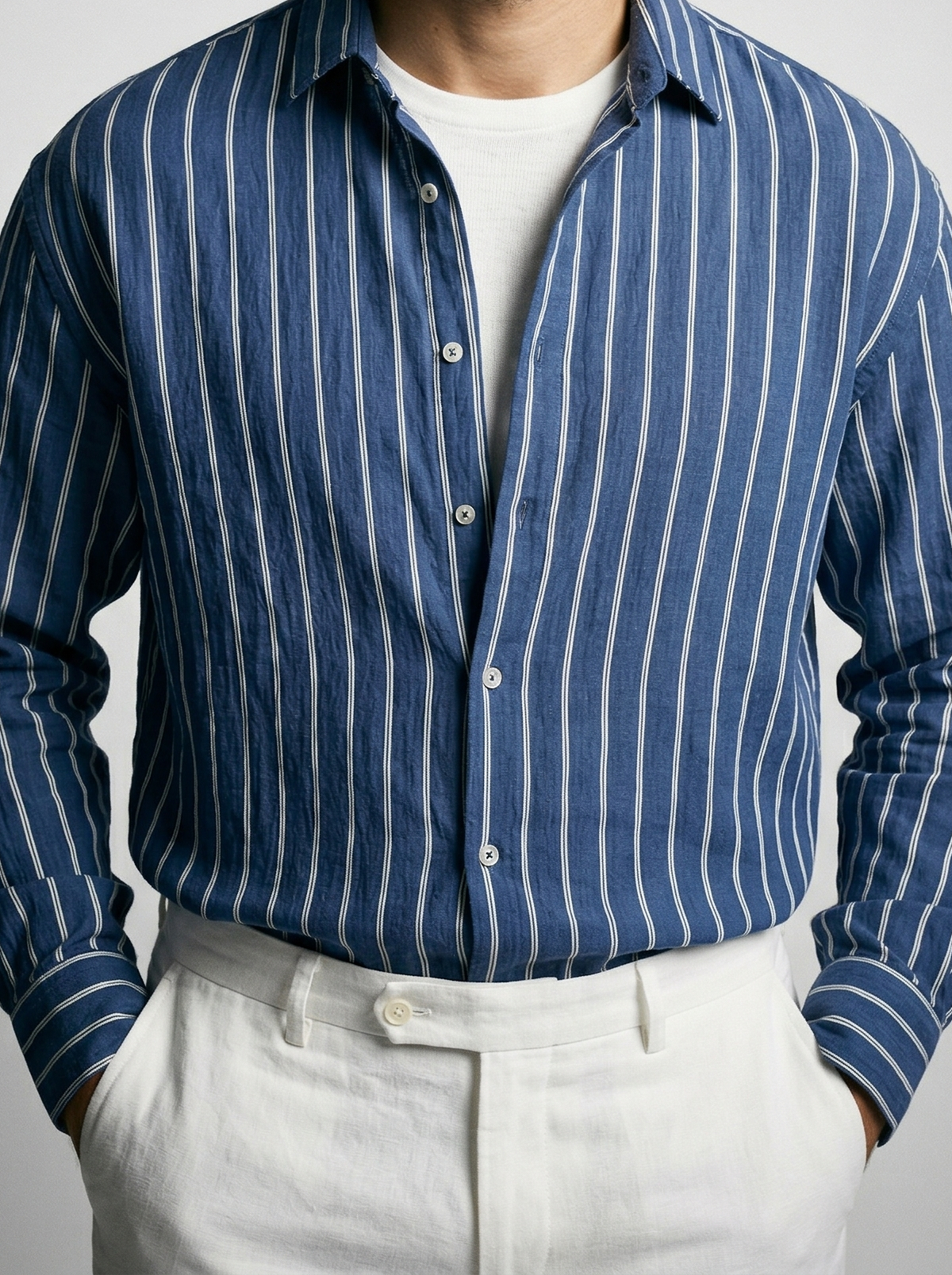 Men's Smart Striped Long Sleeve Oversized Shirt with Spread Collar