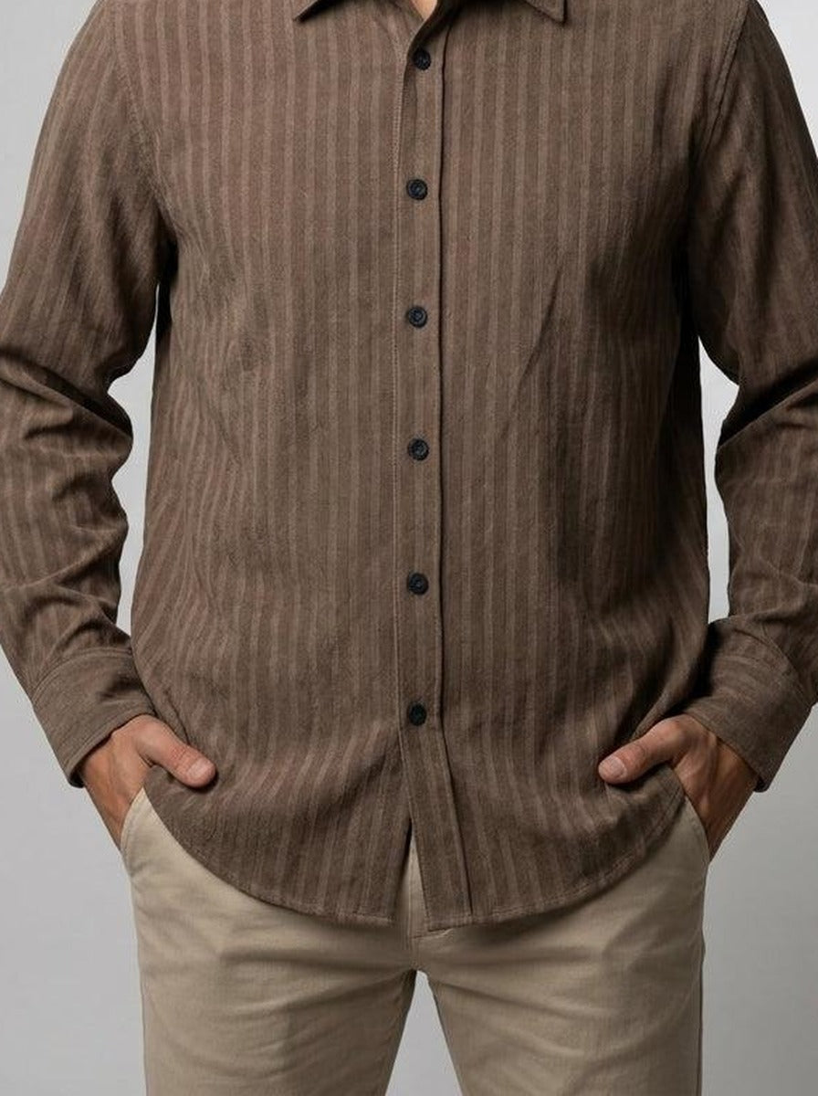 Men's Smart Striped Long Sleeve Shirt with Point Collar