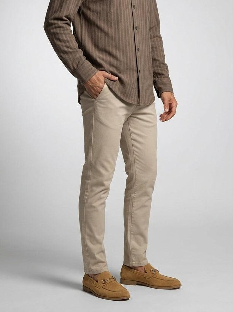 Men's Smart Striped Long Sleeve Shirt with Point Collar