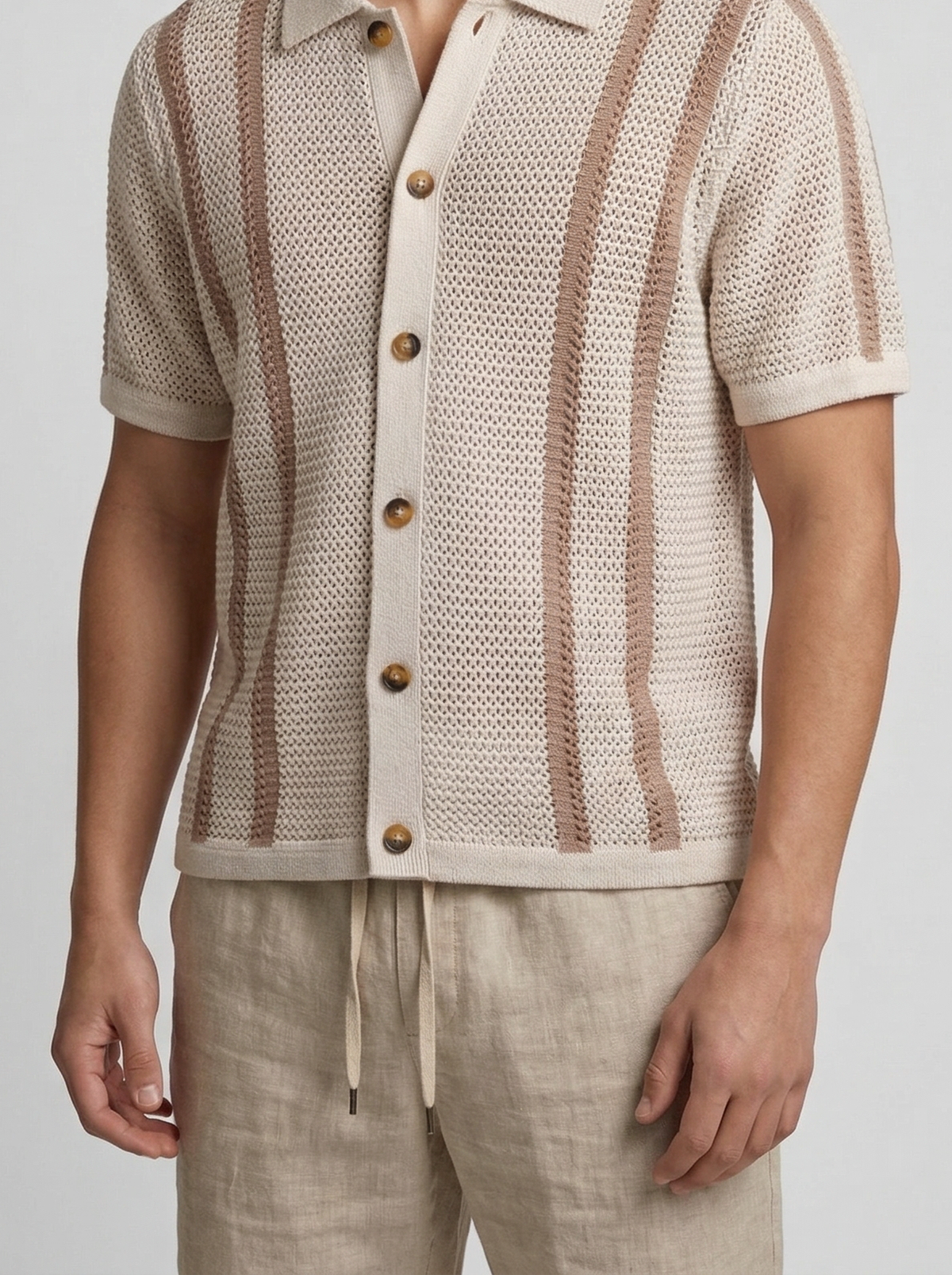 Men's Smart Striped Open Knit Button Down Shirt