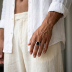 Men's Square Black Stone Ring
