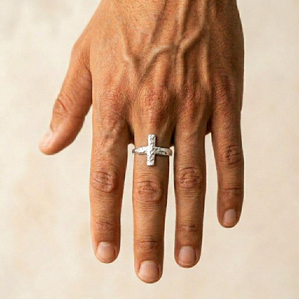 Men's Textured Cross Ring