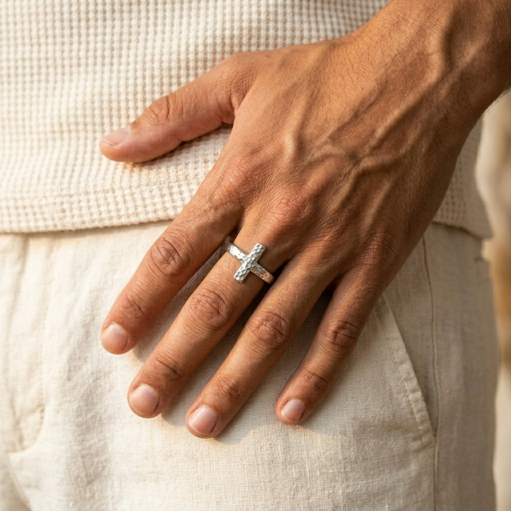 Men's Textured Cross Ring
