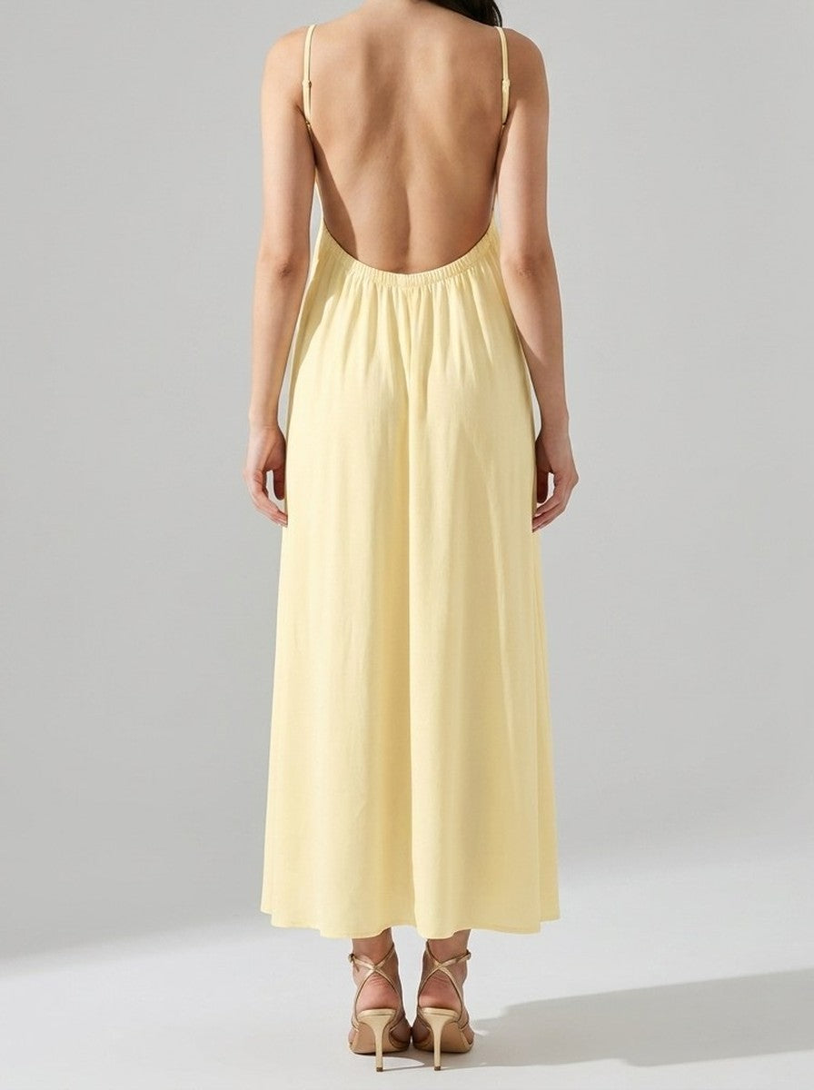 Women's A-Line Maxi Dress with Spaghetti Straps and V-Neck