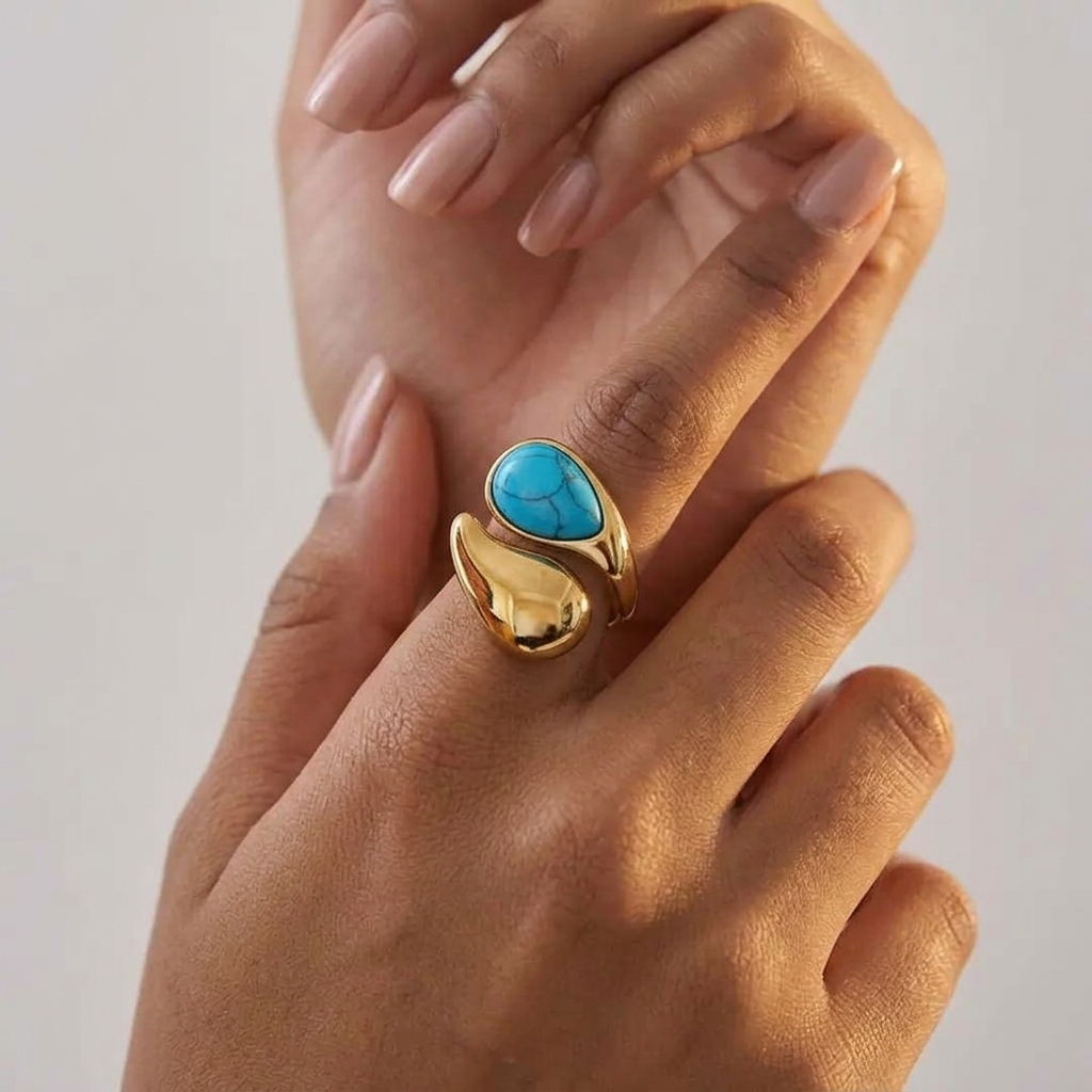 Women's Asymmetric Blue Stone Ring