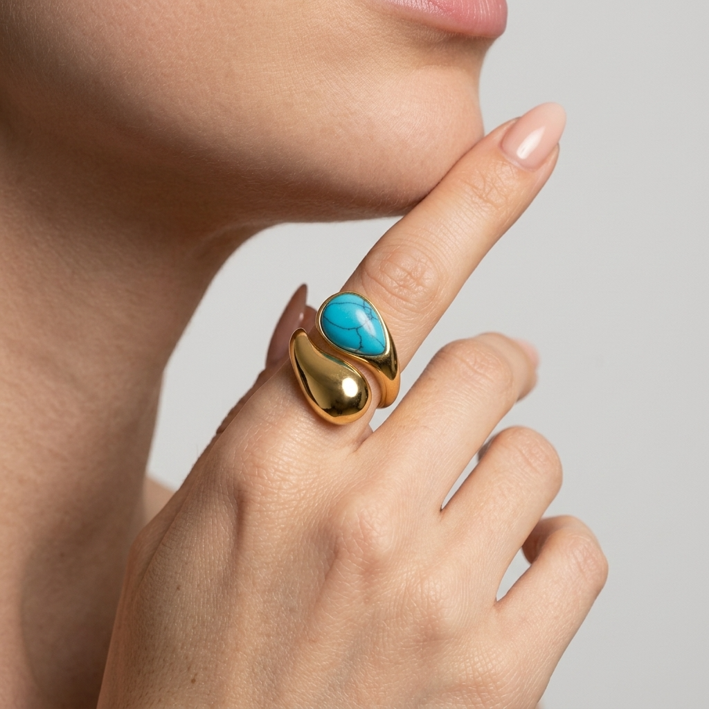 Women's Asymmetric Blue Stone Ring