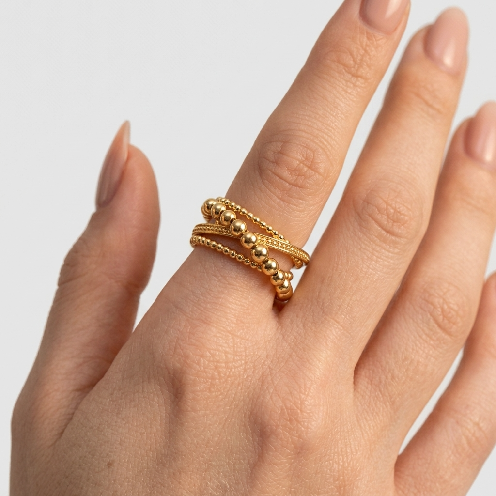 Women's Beaded Twist Ring