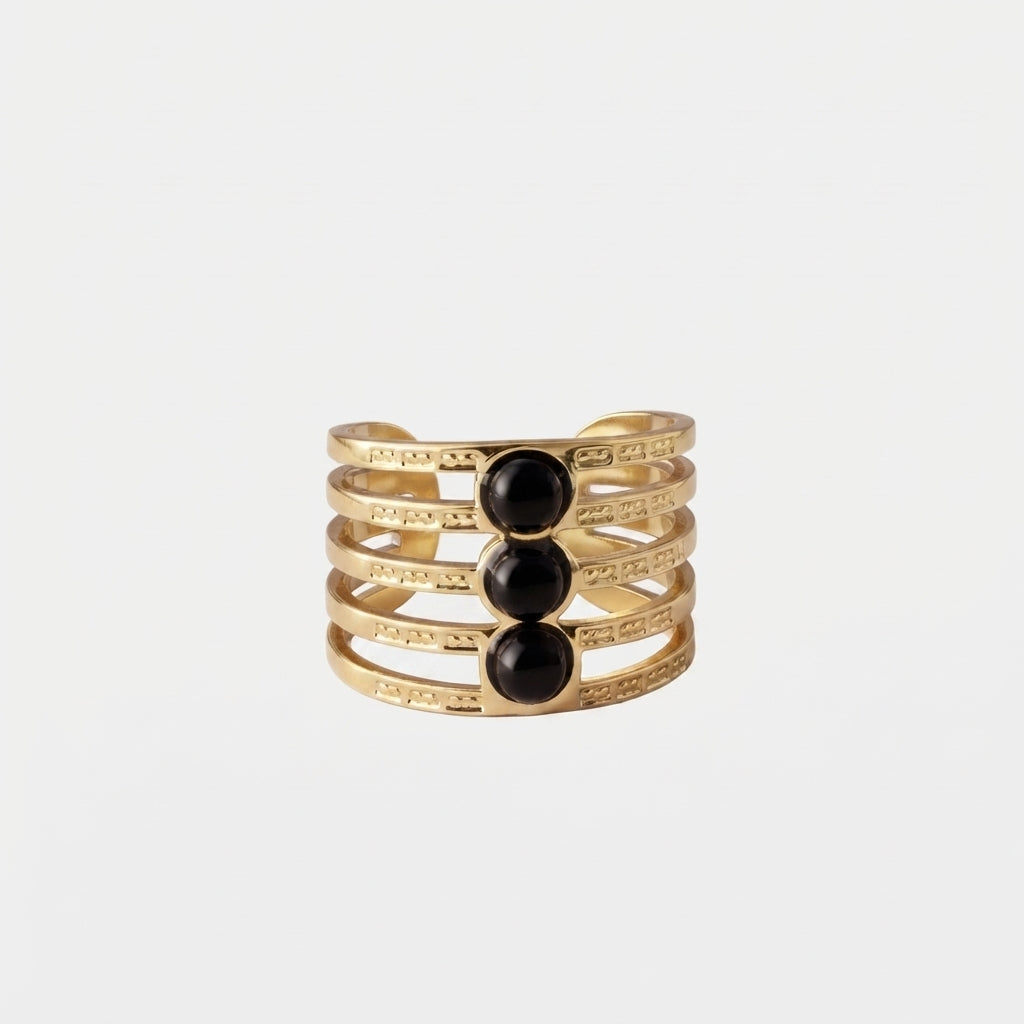 Women's Black Stone Cuff Ring