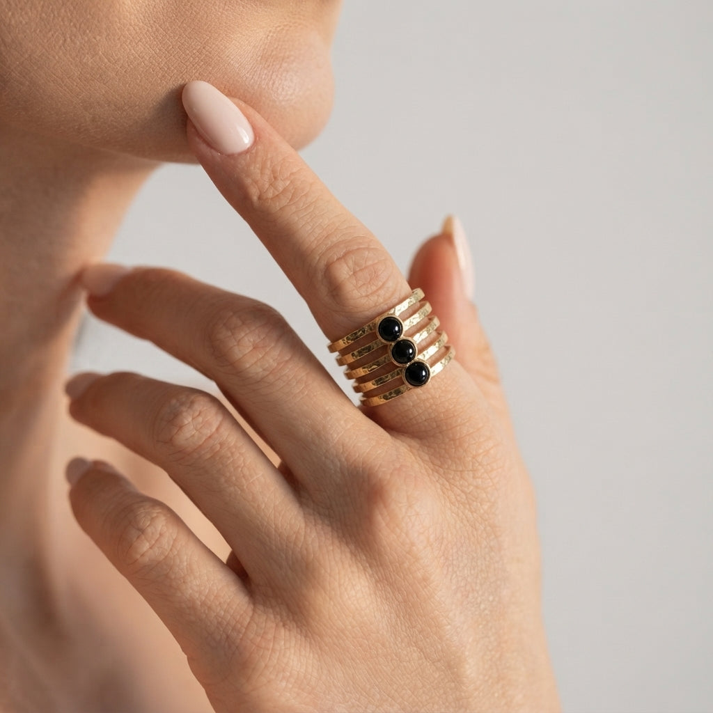 Women's Black Stone Cuff Ring