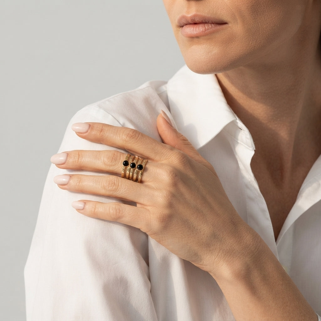 Women's Black Stone Cuff Ring