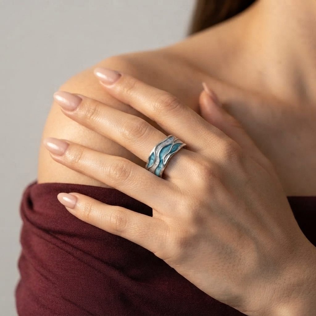 Women's Blue Wave Enamel Ring