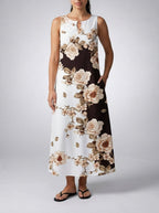 Women's Boho Floral Print Sleeveless Maxi Dress with Round Neck