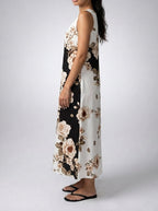 Women's Boho Floral Print Sleeveless Maxi Dress with Round Neck