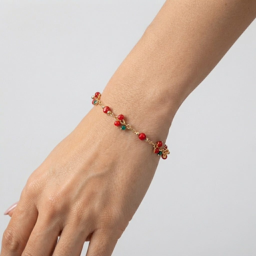 Women's Cherry Bead Charm Bracelet