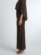 Women's Chiffon Boat Neck Cape Sleeve Ruched Wedding Guest Maxi Dress
