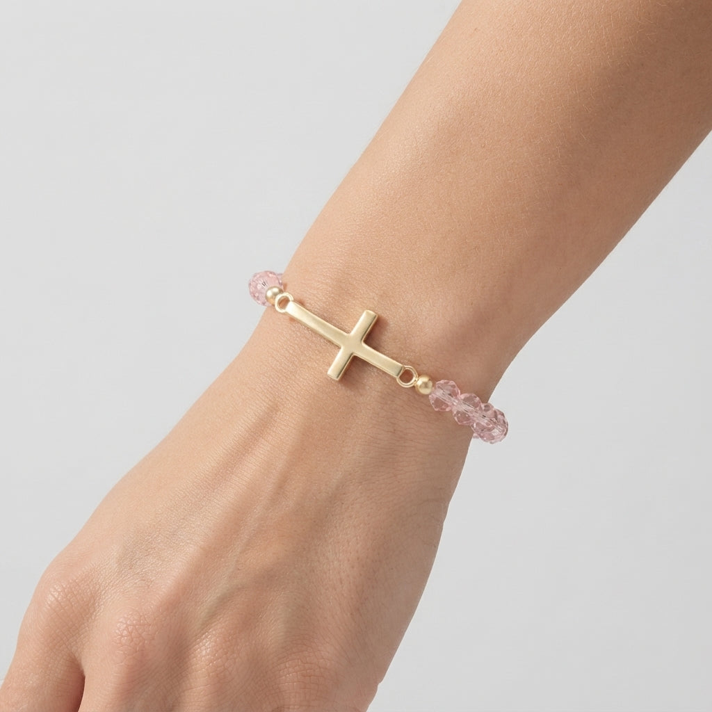 Women's Cross Faceted Bead Elastic Bracelet