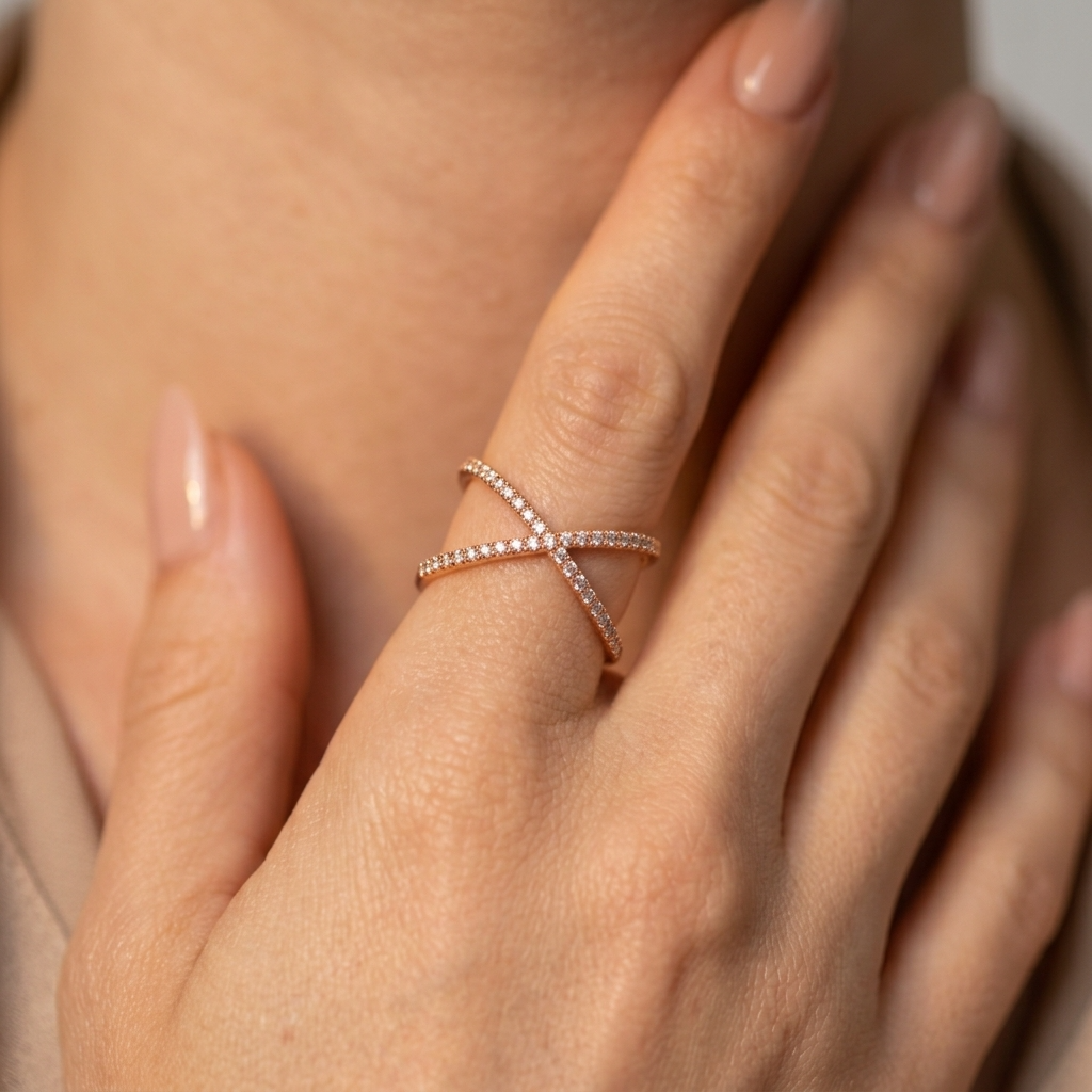Women's Crossover Crystal Ring