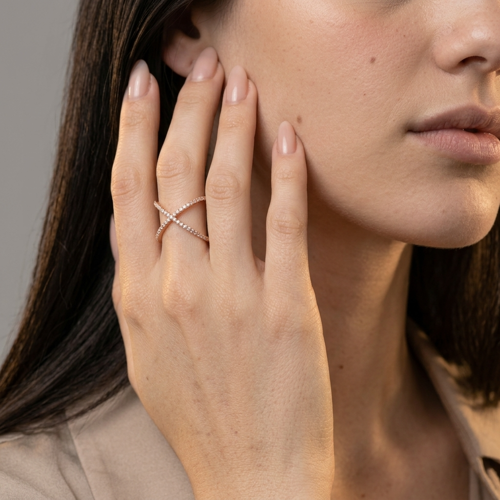 Women's Crossover Crystal Ring