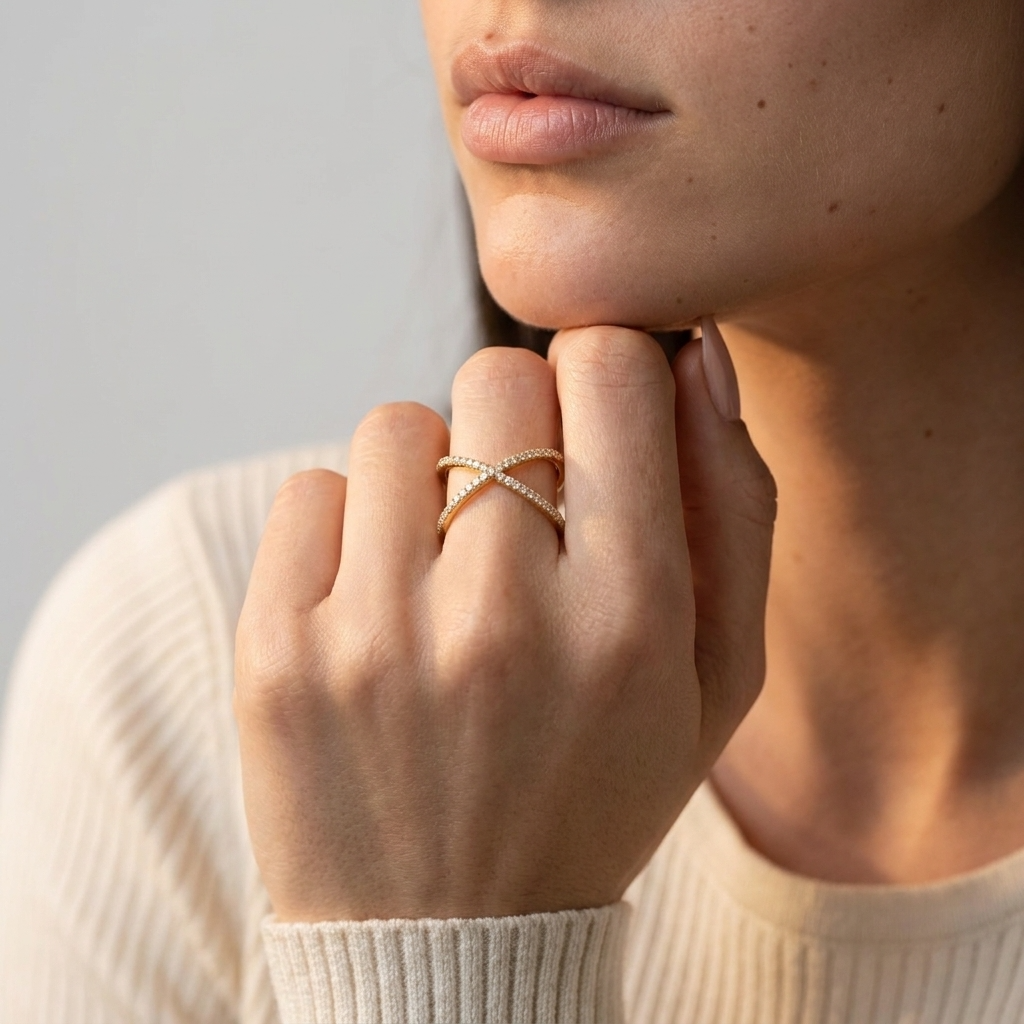 Women's Crossover Crystal Ring
