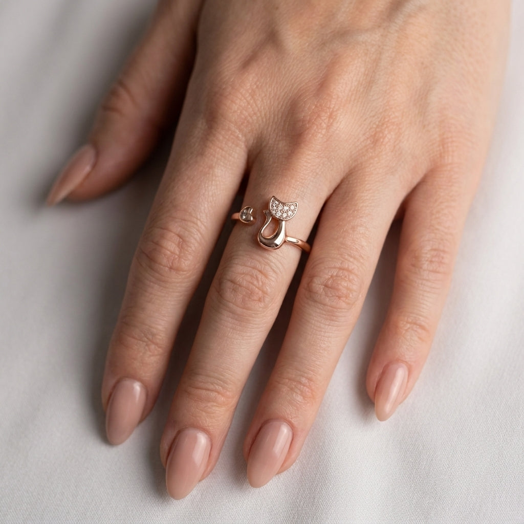 Women's Crystal Cat Ring