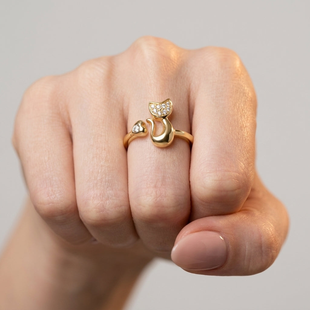 Women's Crystal Cat Ring