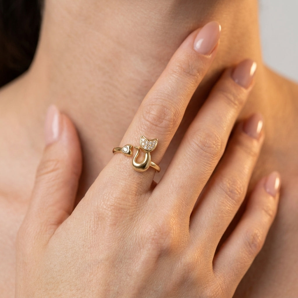 Women's Crystal Cat Ring
