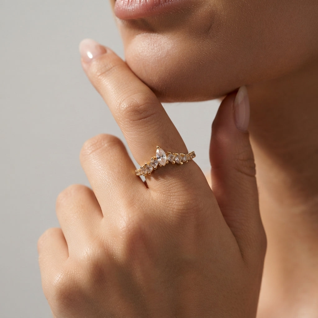 Women's Crystal Chevron Ring