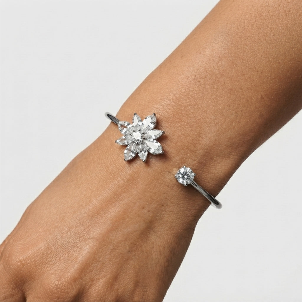 Women's Crystal Cluster Open Cuff Bangle