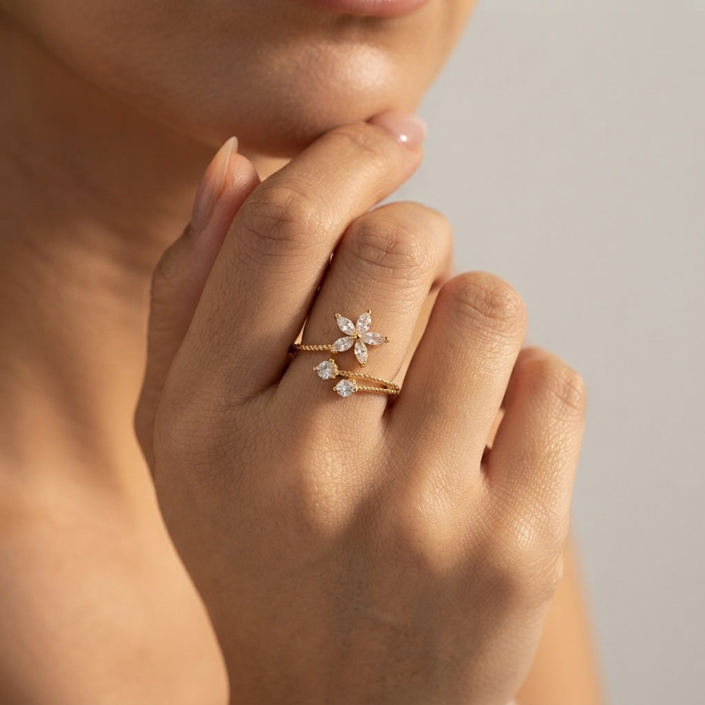 Women's Crystal Flower Ring