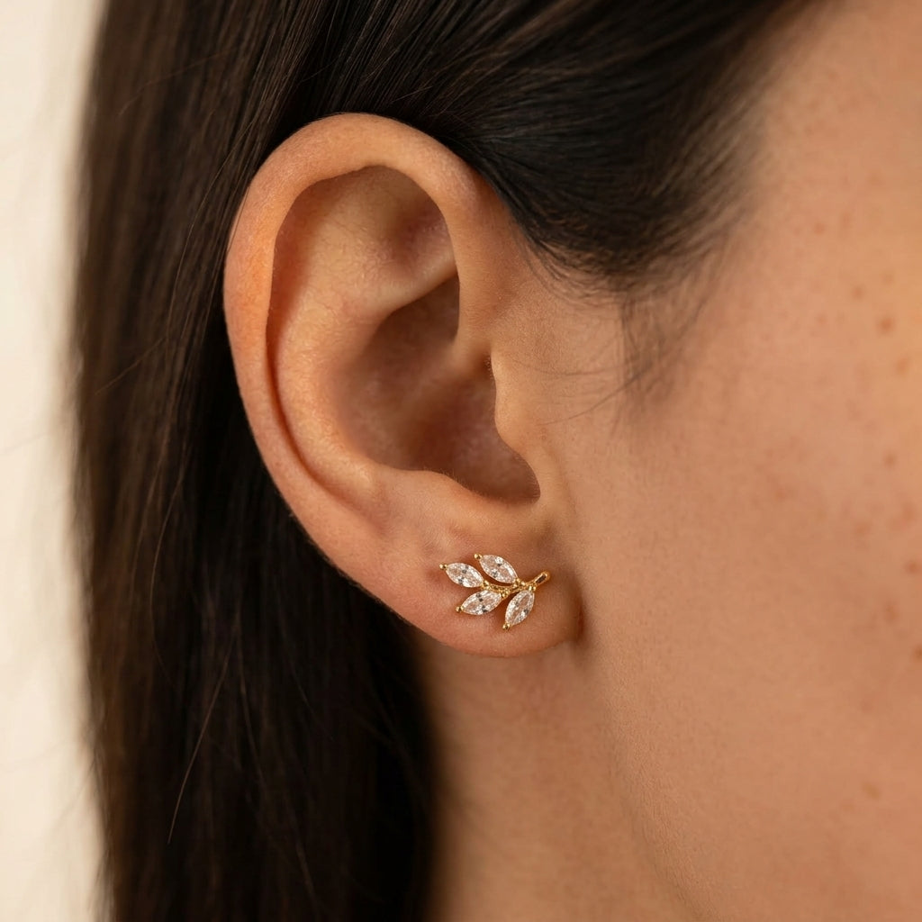Women's Crystal Leaf Stud Earrings