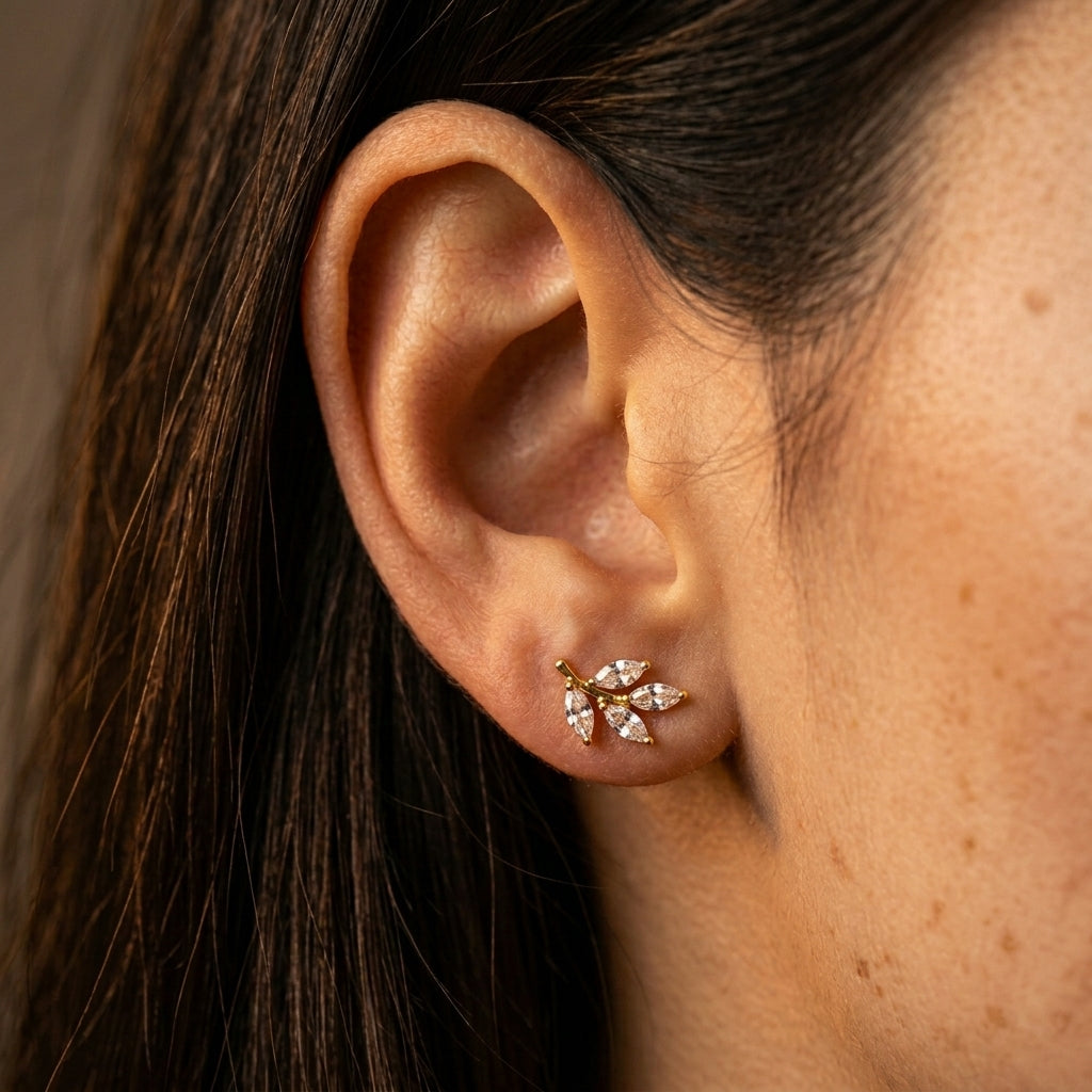Women's Crystal Leaf Stud Earrings