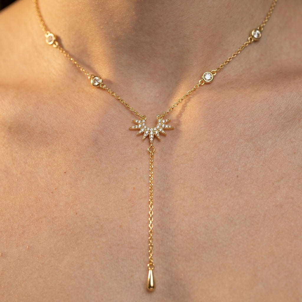 Women's Crystal Sunburst Lariat Necklace