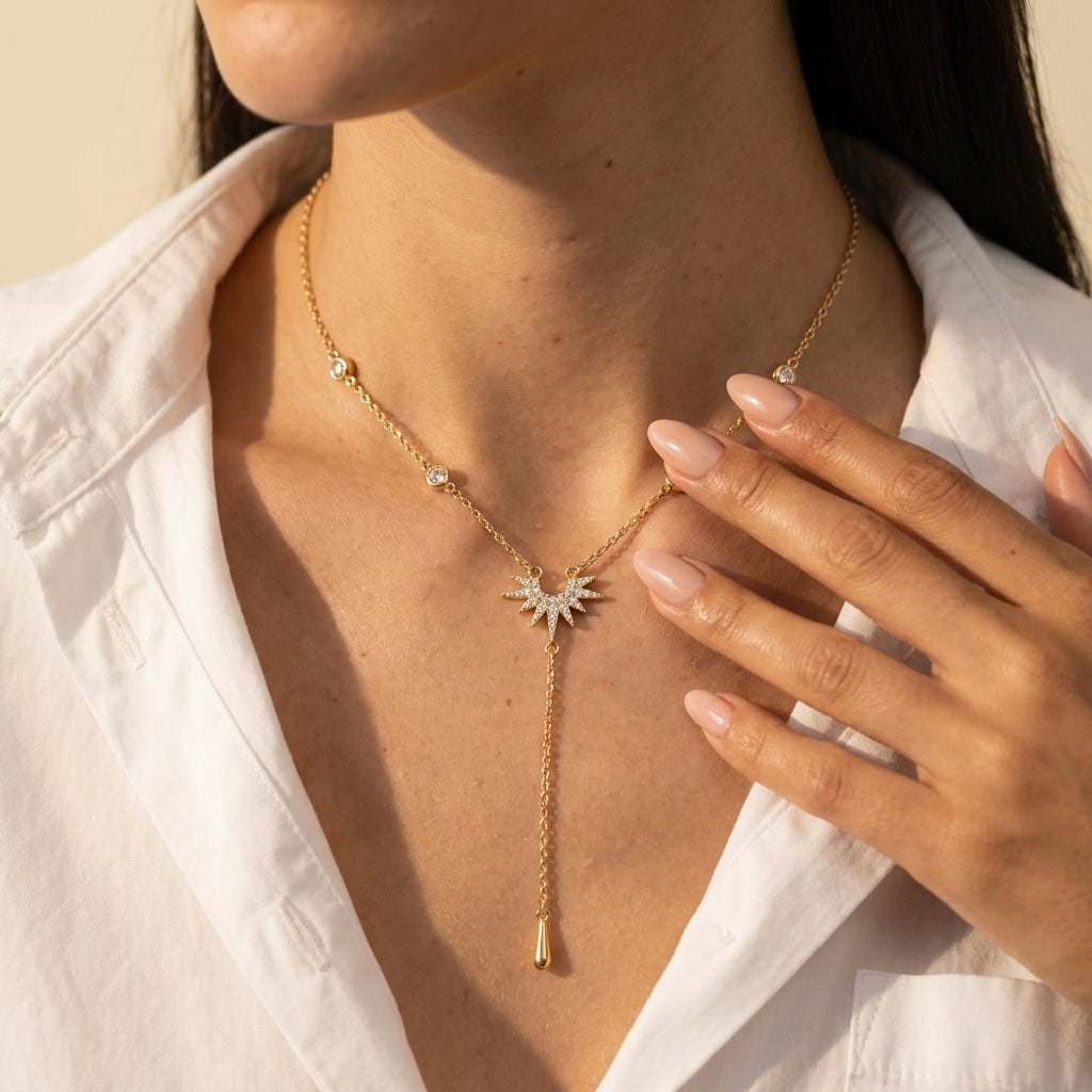 Women's Crystal Sunburst Lariat Necklace
