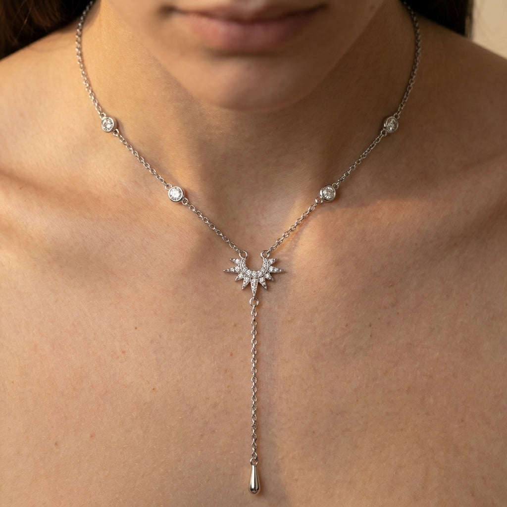 Women's Crystal Sunburst Lariat Necklace