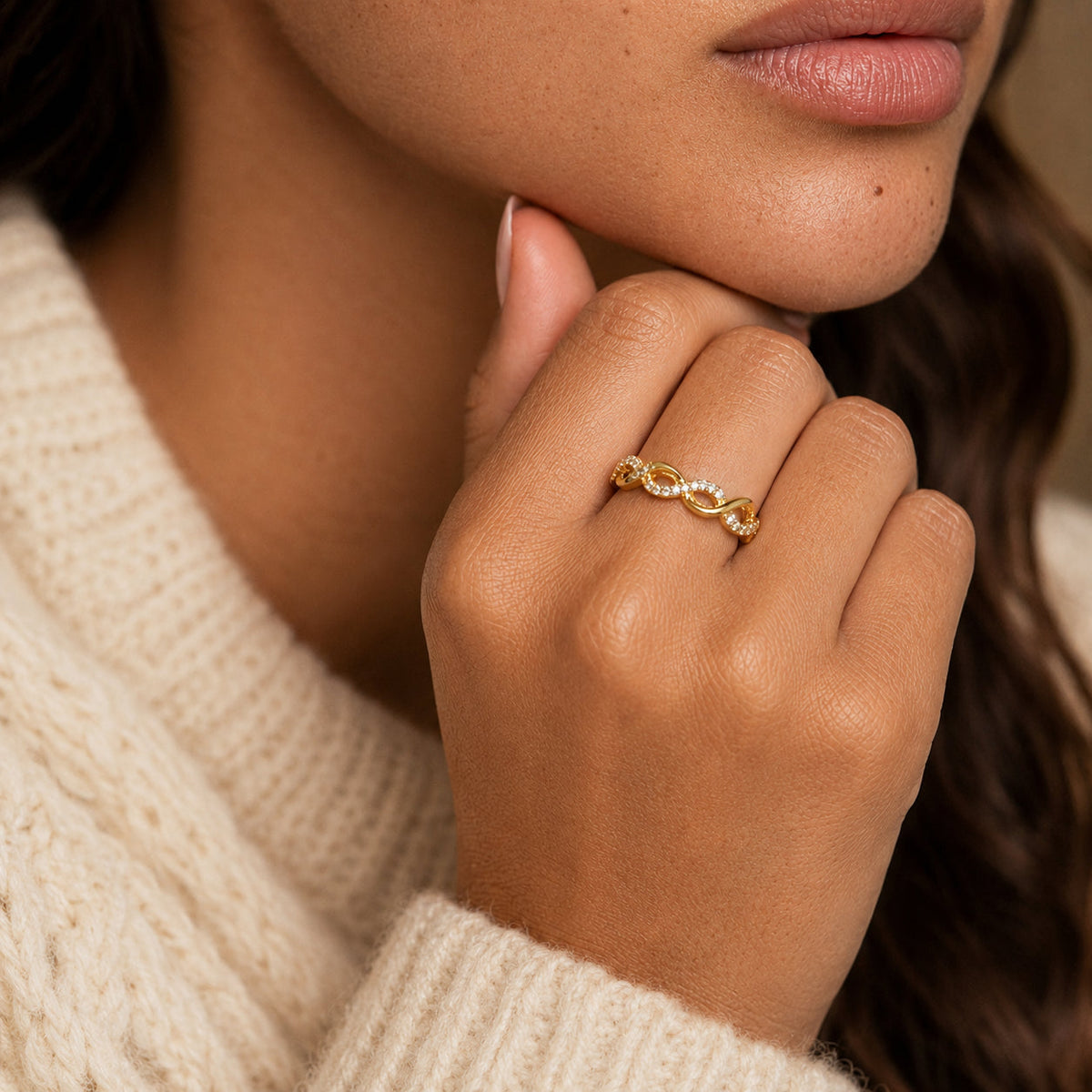 Women's Crystal Twist Open Ring