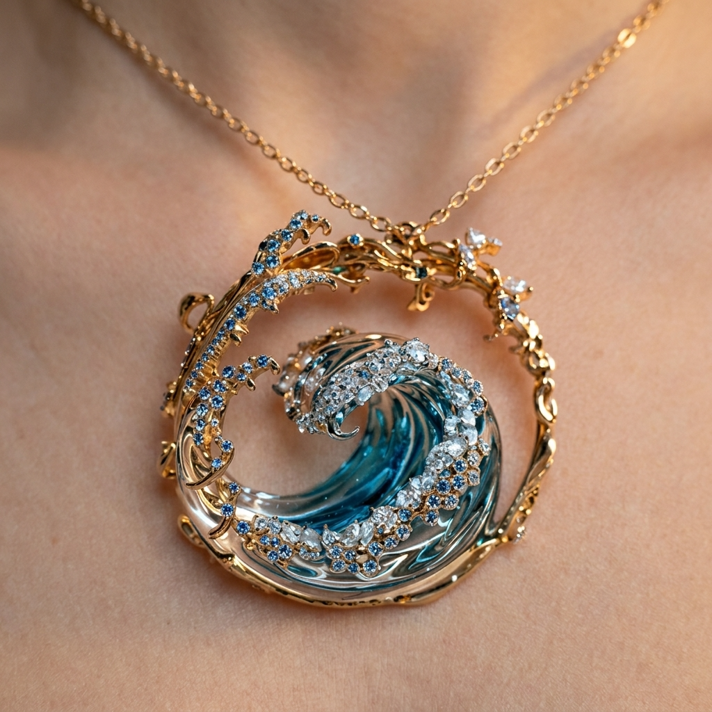 Women's Crystal Wave Pendant Necklace