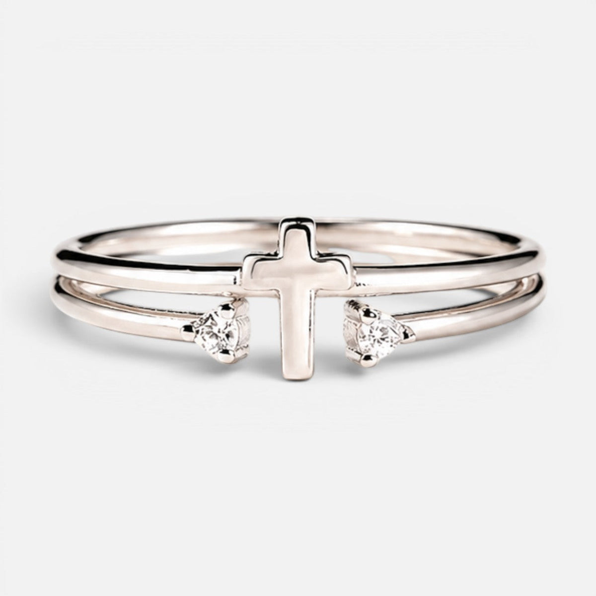 Women's Double Band Cross Crystal Ring