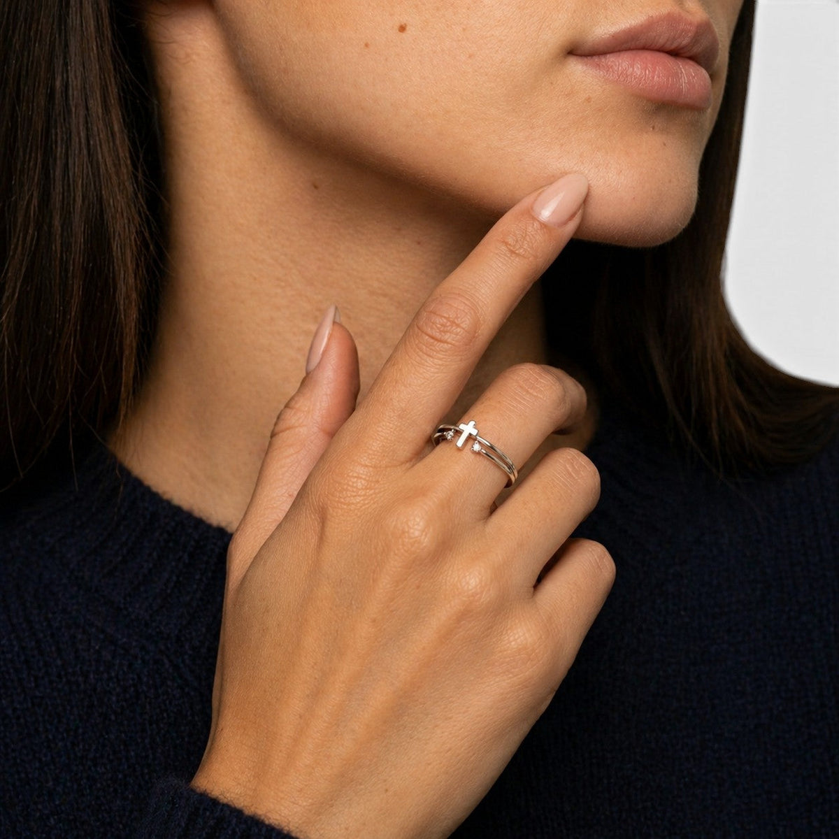 Women's Double Band Cross Crystal Ring