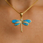 Women's Dragonfly Natural Stone Pendant Necklace