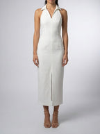 Women's Elegant Collared Halter Neck Wedding Guest Midi Dress