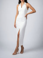 Women's Elegant Collared Halter Neck Wedding Guest Midi Dress