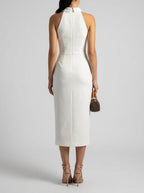 Women's Elegant Collared Halter Neck Wedding Guest Midi Dress