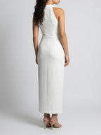 Women's Elegant Collared Halter Neck Wedding Guest Midi Dress