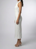 Women's Elegant Collared Halter Neck Wedding Guest Midi Dress