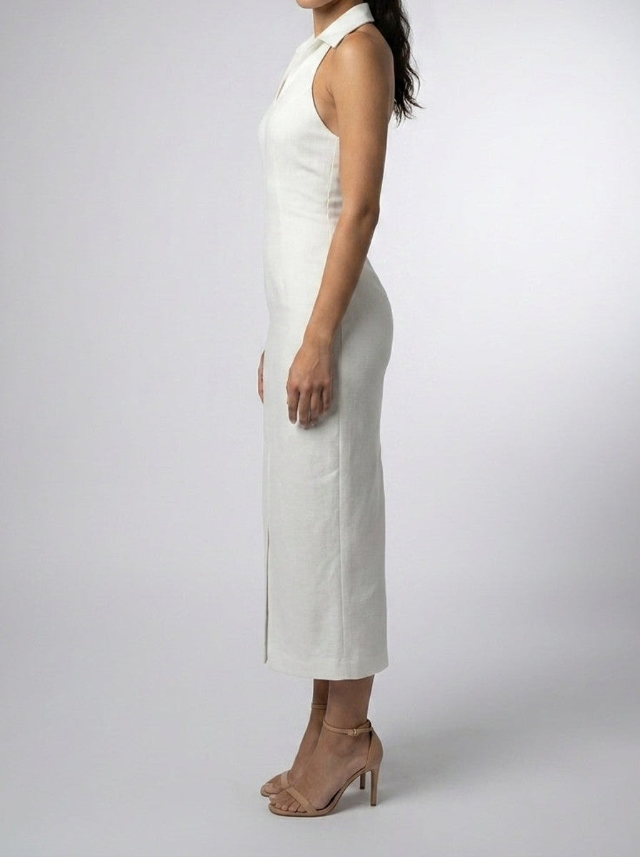 Women's Elegant Collared Halter Neck Wedding Guest Midi Dress